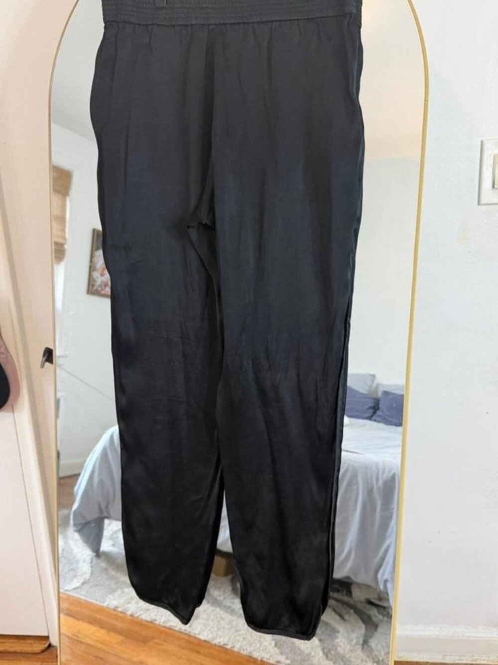 Zara Black Satin Tuxedo Jogger Pants Size Medium